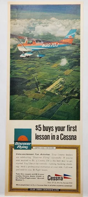 1969 Cessna Airplanes Discover Flying $5 Buys Your First Lesson Print Ad Wichita