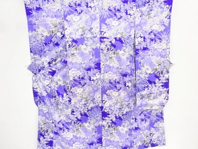 85882# Japanese Kimono / Antique Furisode / Floral Cart