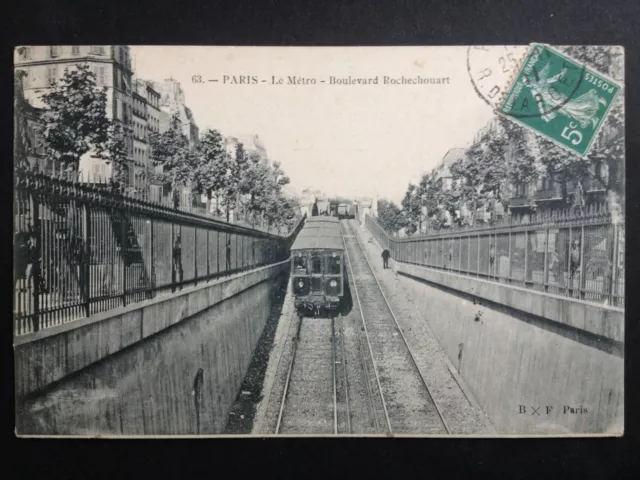 cpa 1900 French PARIS MÉTROPOLITAIN Boulevard ROCHECHOUART Rame de Métro