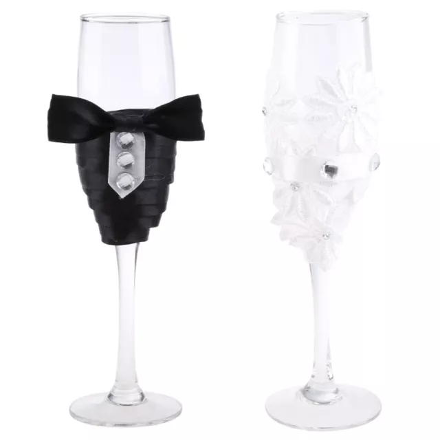 2 Pcs Flower Crystal Champagne Flutes Wedding Glasses Mr & Mrs Toasting Cups