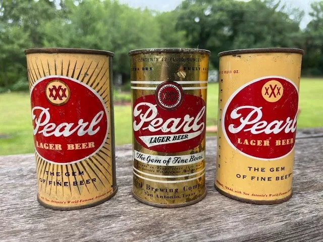 Lot of (3) Vintage Pearl Flat Top Beer Cans Steel San Antonio TX