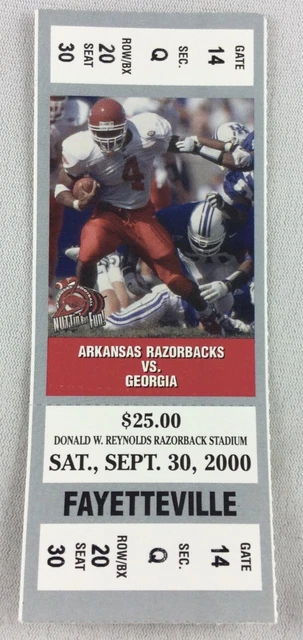 CFB 2000 09/30 Georgia at Arkansas Football FULL Ticket-Quincy Carter,Musa Smith
