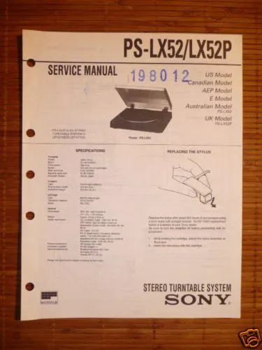 Service-Manual Sony PS-LX52 Turntable ,ORIGINAL!!