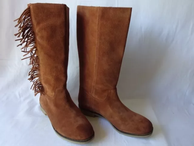 Lucky Brand Boots LK-Grayer Tall Boots Leather Brown Fringe Boots New 8.5M 2