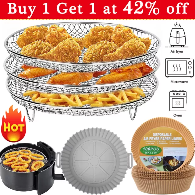 Air Fryer Rack 3 Tiers Stainless Steel Round Baking Grill for Ninja Accessories