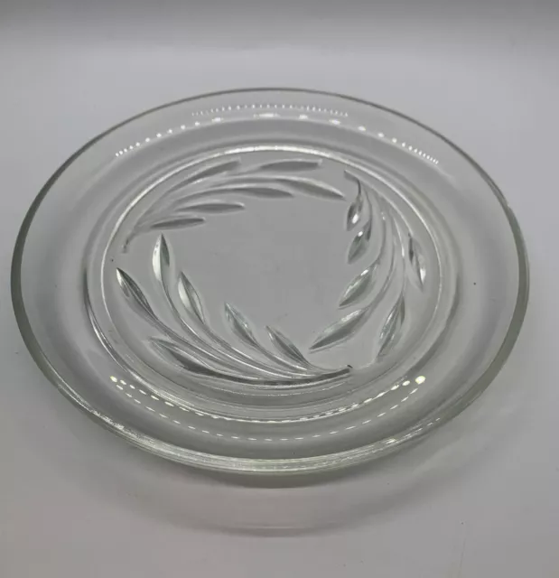 VINTAGE Clear Glass 8” Serving Salad Plate with Olive Branch Leaves Pattern