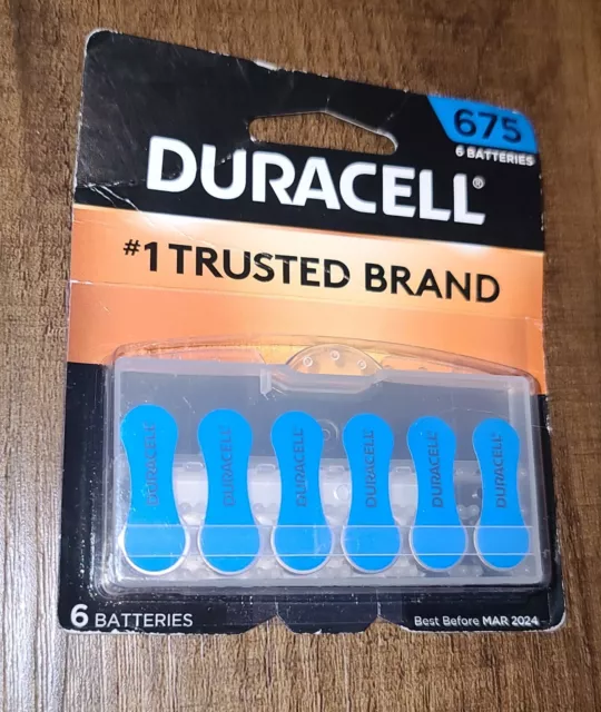 Paquete de 6 baterías para audífonos Duracell talla 675 mejor antes del 03/2024