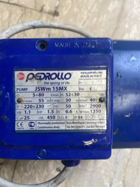 Elettropompa Pedrollo JSWm  HP 1,5 220v Pompa acqua Autoadescante x autoclave