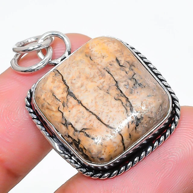 Picture Jasper Gemstone Handmade 925 Sterling Silver Jewelry Pendant 1.34"