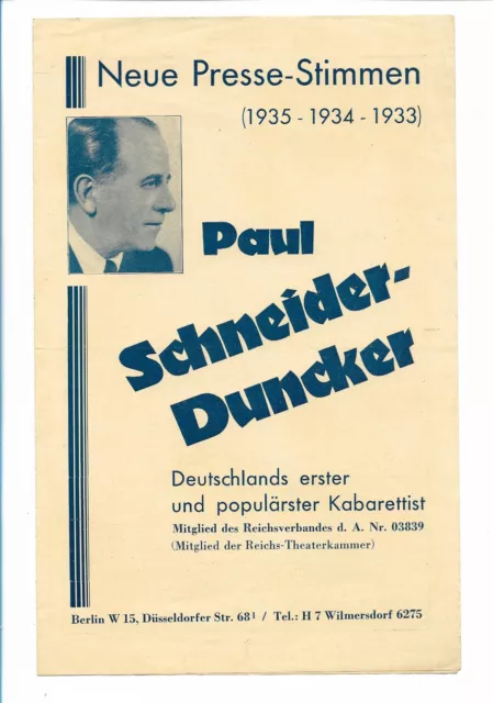 C4502/ Paul Schneider-Duncker cabaret artist from Berlin leaflet 1935