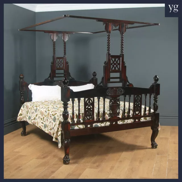 Antique 5ft 10” Victorian Anglo-Indian Colonial Raj Bombay Teak Four Poster Bed Antique 5ft 10” Victorian Anglo-Indian Colonial Raj Bombay Teak Four Poster Bed