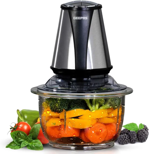 Mini Food Processor 1.2L Glass Jar Bowl 4 Stainless Steel Blades Chopper Shreder