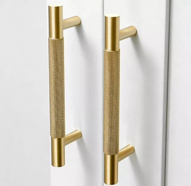 Solid Brushed Brass "Texture No. 2" Knurled Drawer Pulls and Knobs - Hardware