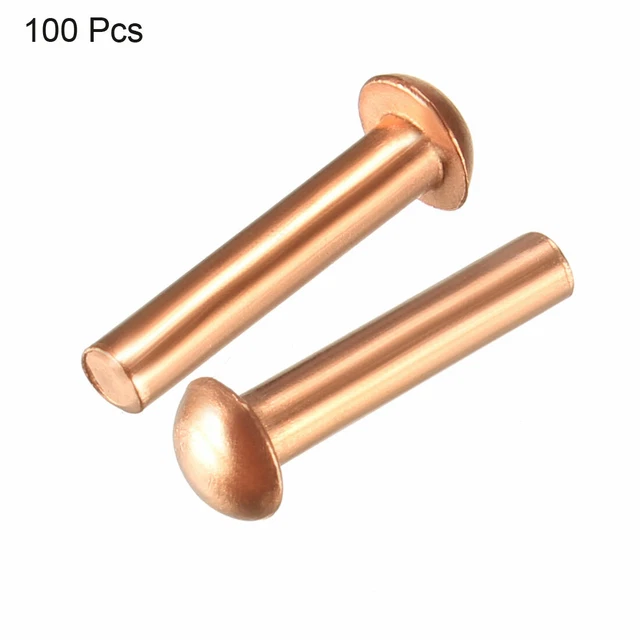 100Pcs 5/64" x 25/64" Tête ronde Cuivre Solide Rivets Attaches 3