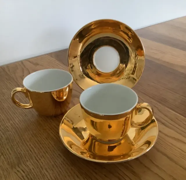 Vintage Royal Worcester Gold Lustre Coffee Cups and Saucers x 2