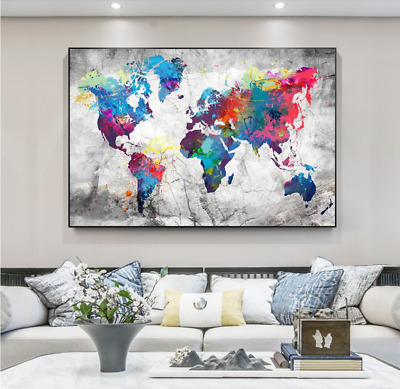 Graffiti Wall Art Canvas World Map Painting Poster Abstract Street Home Decor
