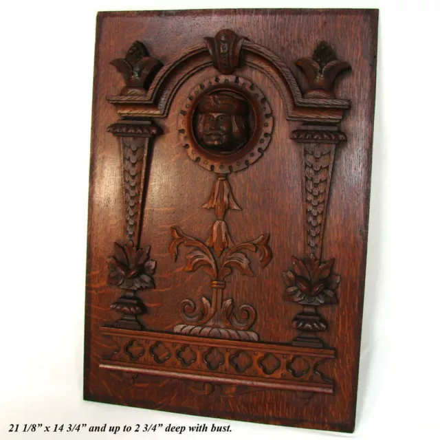 Antique Carved Oak 21" Panel, Figural Plaque, Furniture or Architectural Salvage 3