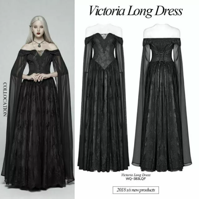 Punk Rave Women Gothic Victoria Elegant Dress Women Black Cosplay Long Dress