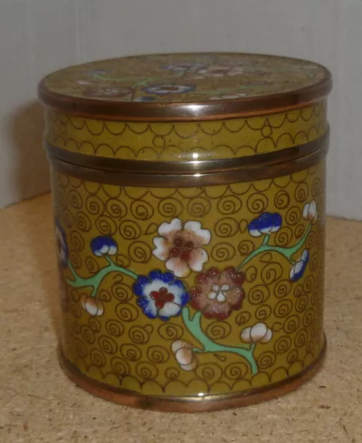 19th C.? Chinese Cloisonne Enamel on Copper 3" Lidded Box