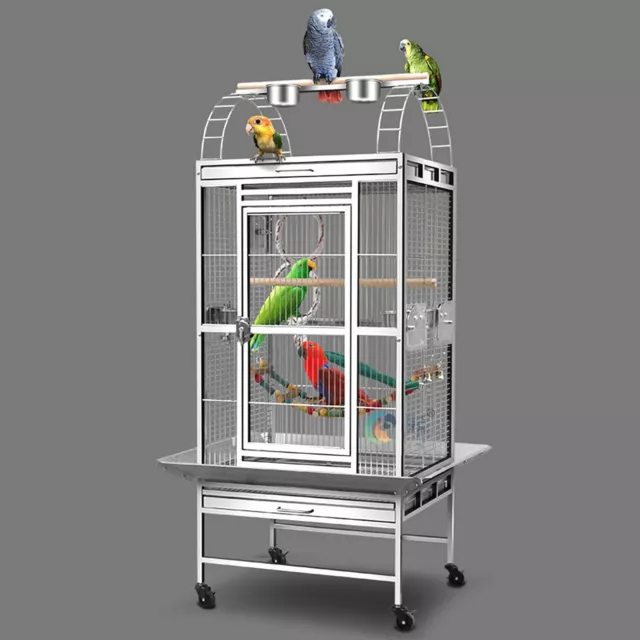 Supreme 152cm Stainless Steel Parrot Aviary Bird Cage Perch Play Top On Wheels