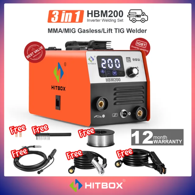 HITBOX 2IN1 MIG WELDER MMA/ARC DC 200Amp GASLESS IGBT 110V INVERTER MIG WELDER