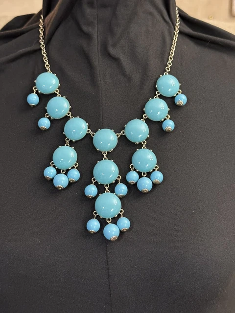 Turquoise Bubble Beaded Ball Dangles Bib Necklace 21”