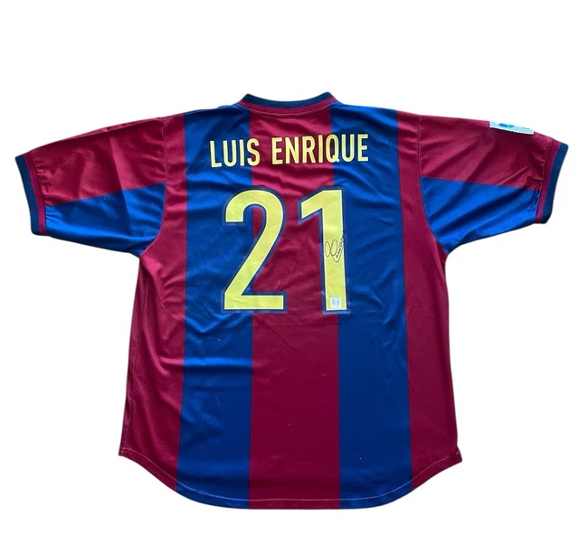 BARCELONA-ORIGINAL VINTAGE HOME Shirt-Luis Enrique Signed with COA