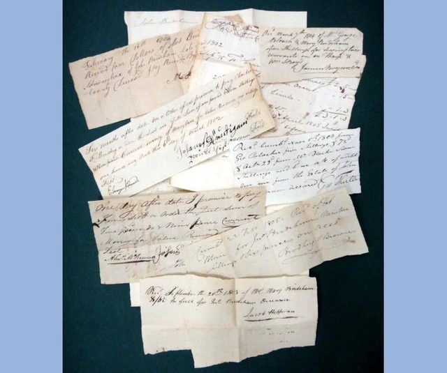LOT 1802-05 antique 9 pc CUMBERLAND,ALLEGANY CO.MD BRIDEHAM DOCUMENTS ephemera