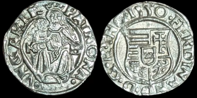 1550 HUNGARY King Ferdinand MADONNA & CHILD ANTIQUE Old Silver Denar Coin