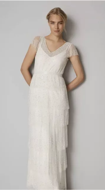 Phase Eight  Nyelle Layered Wedding Dress White Size UK 8