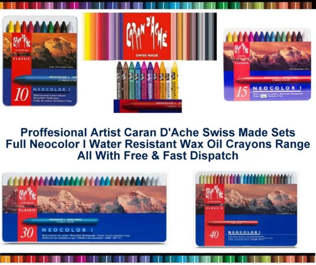 Caran Dache Neocolor I Wax Oil Crayons Pastels Water Resistant Sketch Metal Case