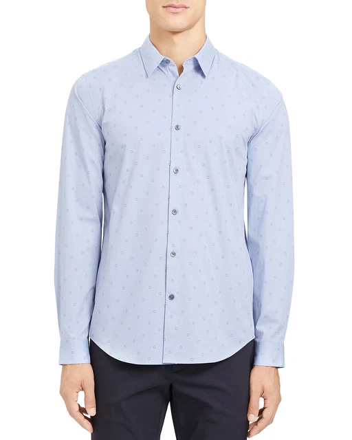 Men's Polka Dot Printed Button Shirt Blue Size L