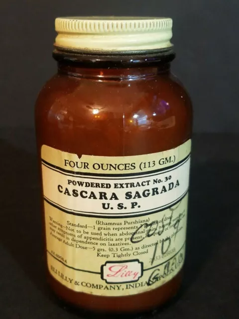Antique Vintage Drug Pharmacy Apothecary CASCARA SAGRADA Glass Bottle ELI LILLY