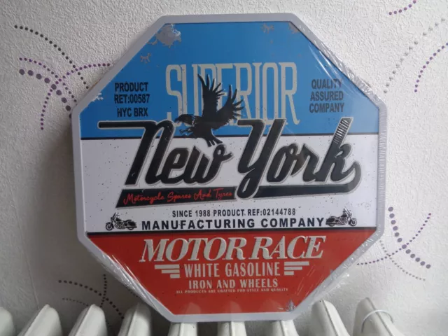 Tole Metal Motor Race New York 30 X30 Cms Non Plaque Emaillee Ancienne