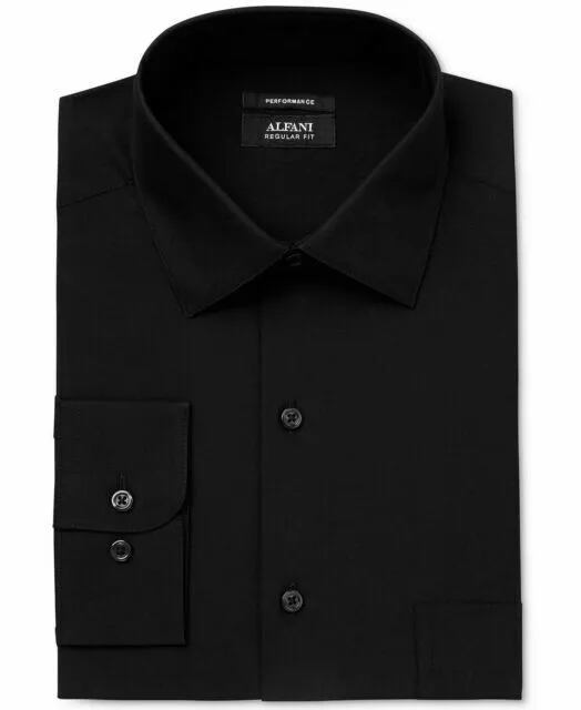 ALFANI, Men's Solid Black Fashion Button Up Shirt, Size Big 18.5, NWT, $65