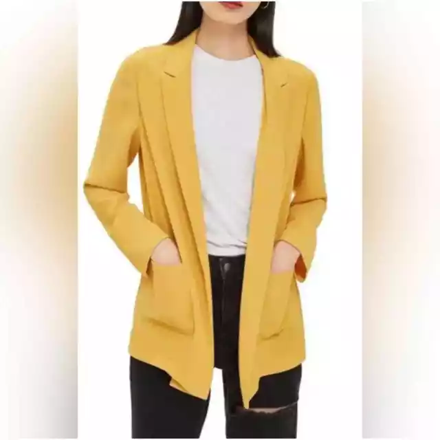 NWT Topshop Womens Open Front Oversized Boyfriend Blazer Size 8 Mustard Yellow