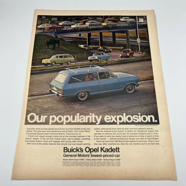 1967 Buick Opel Kadett Vintage Print Ad 10"x14" our popularity explosion