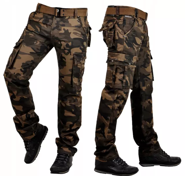 Herren Camouflage Army Hose Freizeit Baumwoll Pants Cargohose mit Gürtel IT096