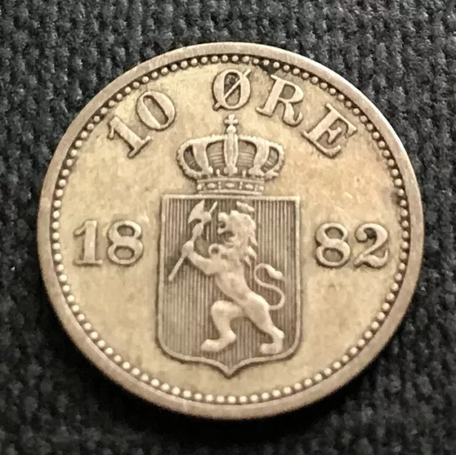 Rare Key Date Norway Silver 10 Ore Coin No Reserve