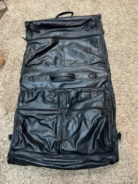 Tumi Garment Bag Bifold Travel Black Leather Carry On Black Suit Dress Bag
