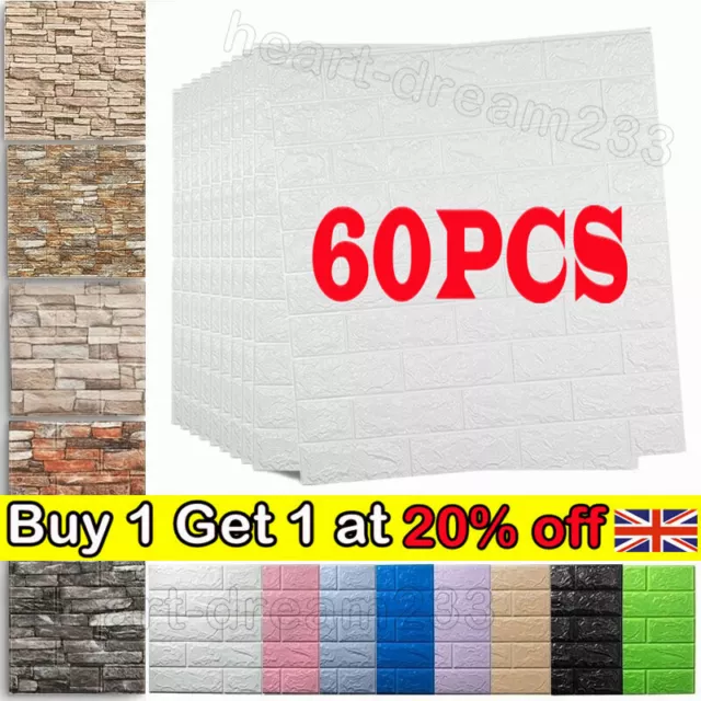 60PCS Large 3D Tile Brick Wall Sticker Soft Self-adhesive Waterproof Foam.Panel