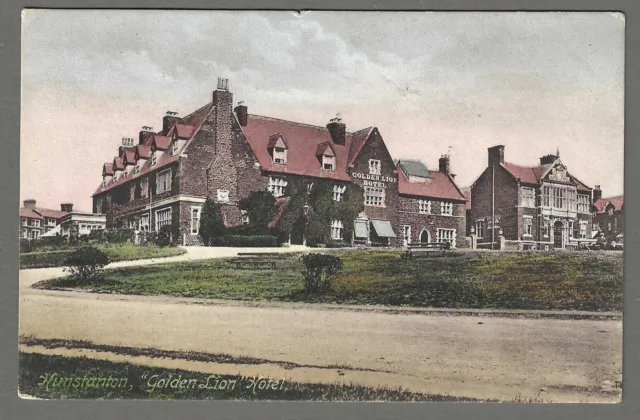 Vintage postcard Hunstanton, 'Golden Lion' Hotel. Norfolk. pmk Hunstanton 1909