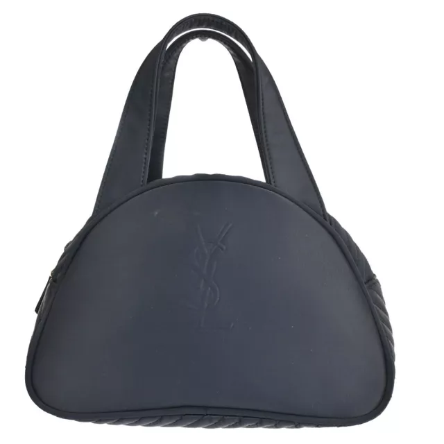 YVES SAINT LAURENT YSL Logo Hand Bag Nylon Leather Navy Blue 02SH335