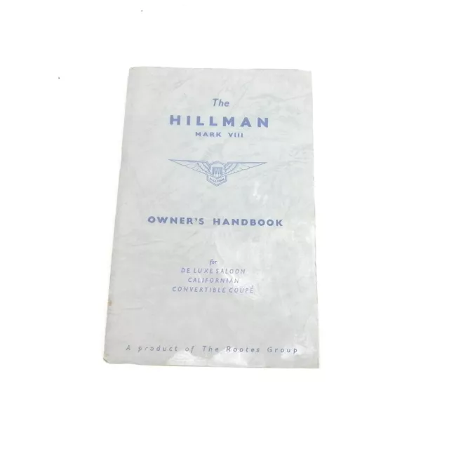 Vintage 1955 The Hillman Mark Viii 8 Owners Operator Manual Reference Guide Book