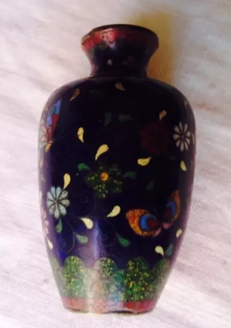 C1900 Japanese Cloisonné Enamel On copper Butterfly Garden Bulbous Vase 3 1/2"