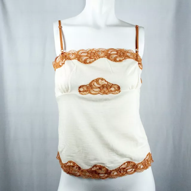 PARALLEL Ivory with Rustic Gold with Lace Woman Tank Top