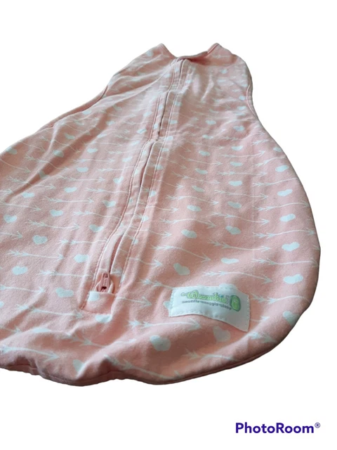 Woombie Swaddle Baby 5-13lbs Newborn 0-3M Original Sleep Sack Pink Hearts Arrows