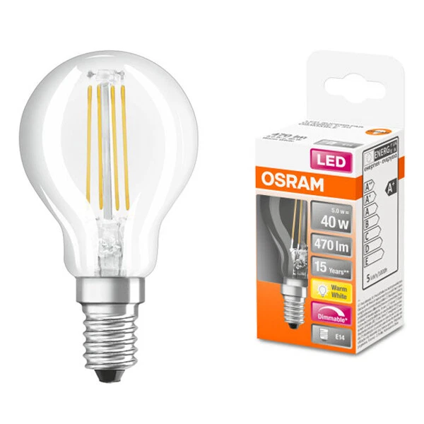 Osram LED Filament Tropfen 5W = 40W E14 klar 470lm FS warmweiß 2700K DIMMBAR