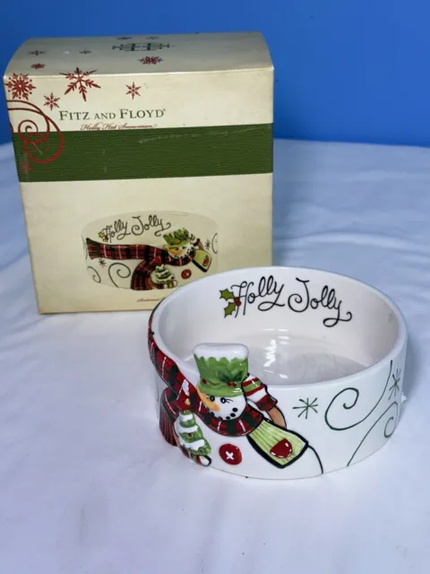 Fitz and Floyd Holly Hat Snowman Bowl With Original Box