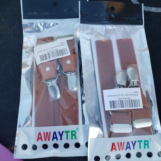 Boys Brown Suspenders 24 inches New 2 packs